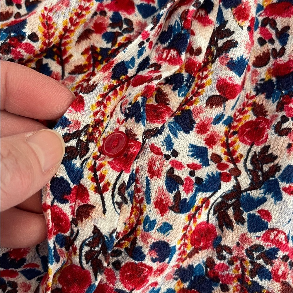 Liz Claiborne Short Sleeve Top XL red pink blue floral rayon scoop neck feminine - Picture 7 of 7